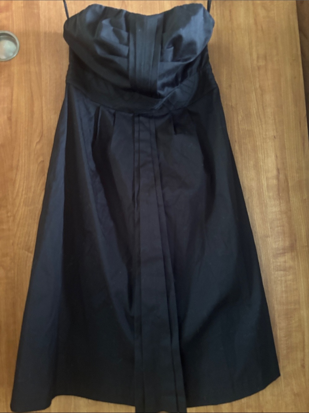 The Limited Strapless Black A-Line Dress with Pleated Bodice